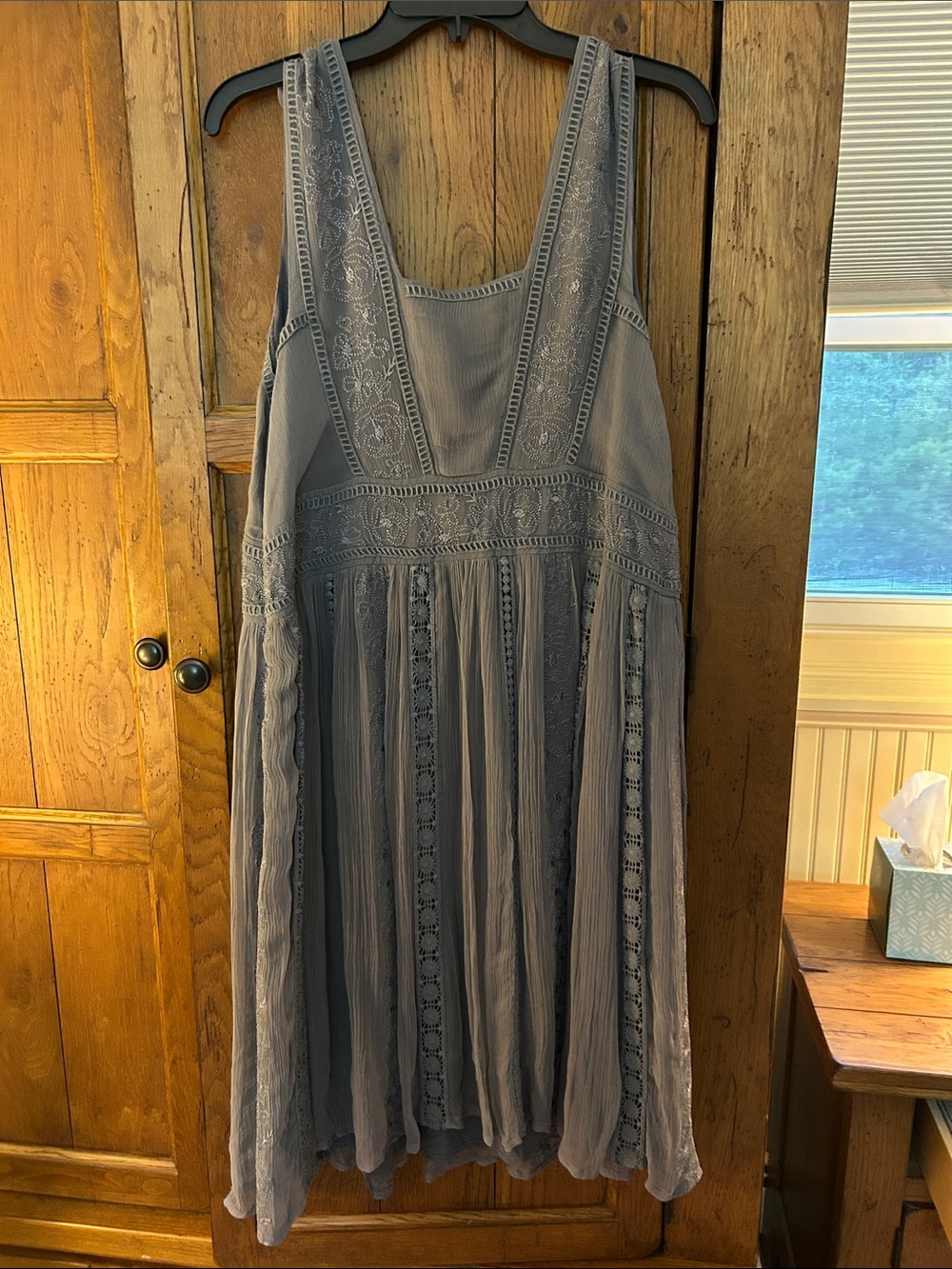Sundance Sleeveless Embroidered Midi Dress in Blue Gray